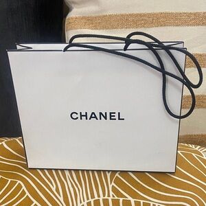 Small Chanel Classic White Bag with Black Handles